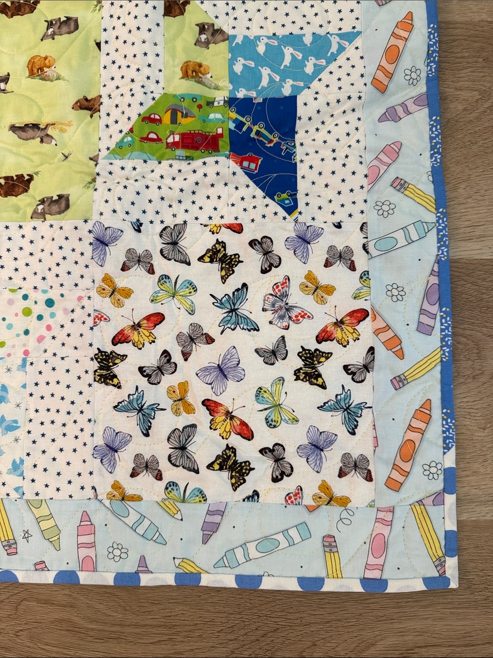 Handmade Patchwork Children’s Quilt in Pastel Multi Colors - Picture 2 of 9